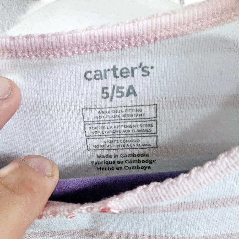 Carter's Girls 5A Short Sleeve Butterfly Graphic Tee Still Dreaming Pink Stripe
